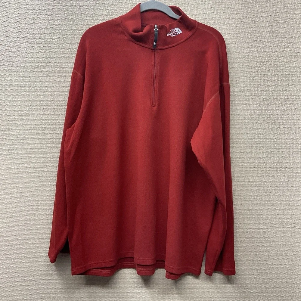 The North Face Pullover Mens 2XL Red Logo Collar  Quarter Zip Sweatshirt Outdoor